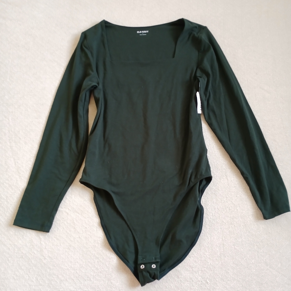old navy dark green square neck bodysuit minimalist earthy fairycore chic large